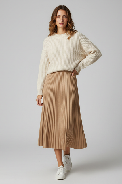 Jupe Midi Plissée Dorée