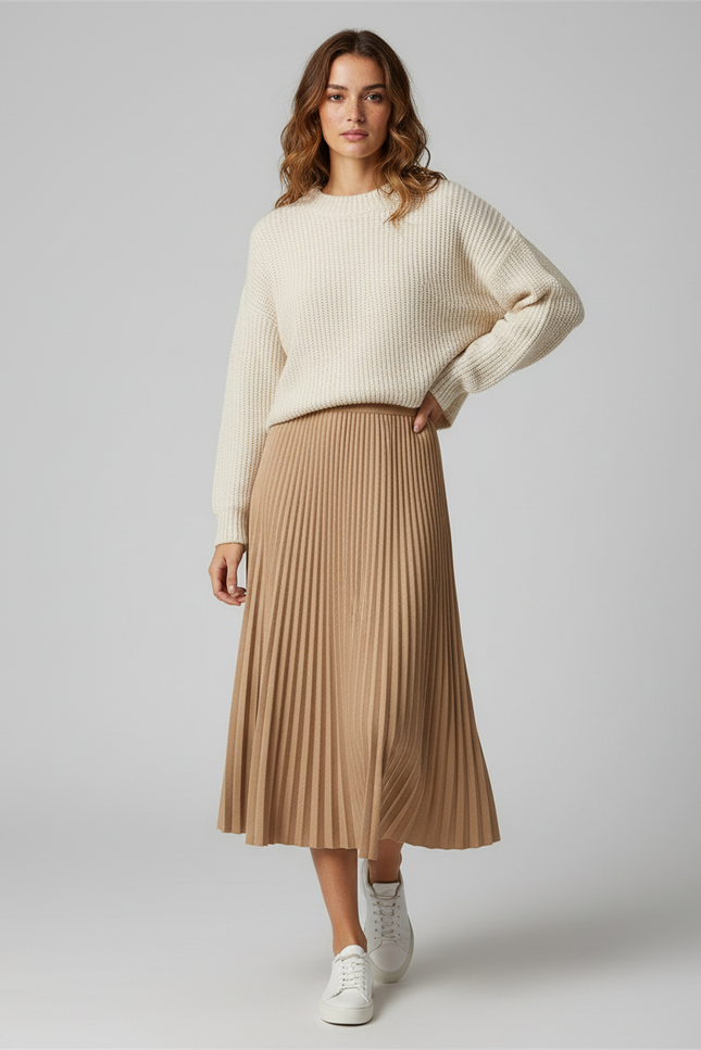 Jupe Midi Plissée Dorée