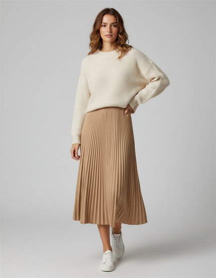 Jupe Midi Plissée Dorée