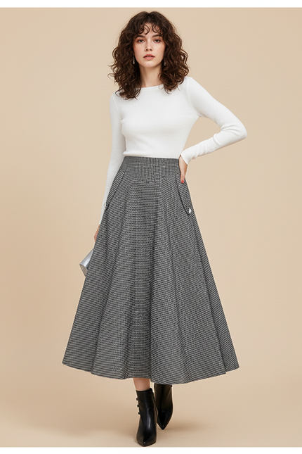 Jupe Midi Pied De Poule