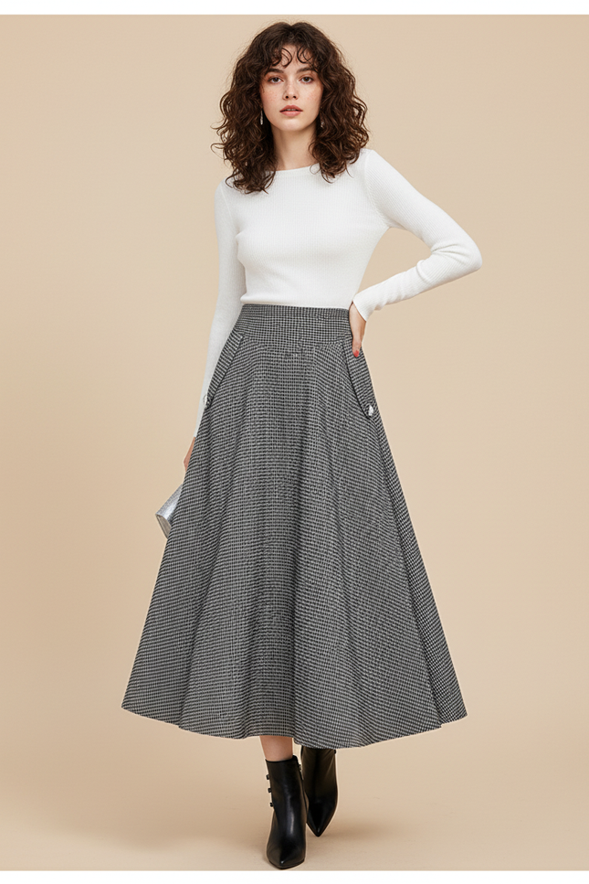 Jupe Midi Pied De Poule