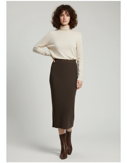 Jupe Midi Marron Côtelée Chic chaleureuse