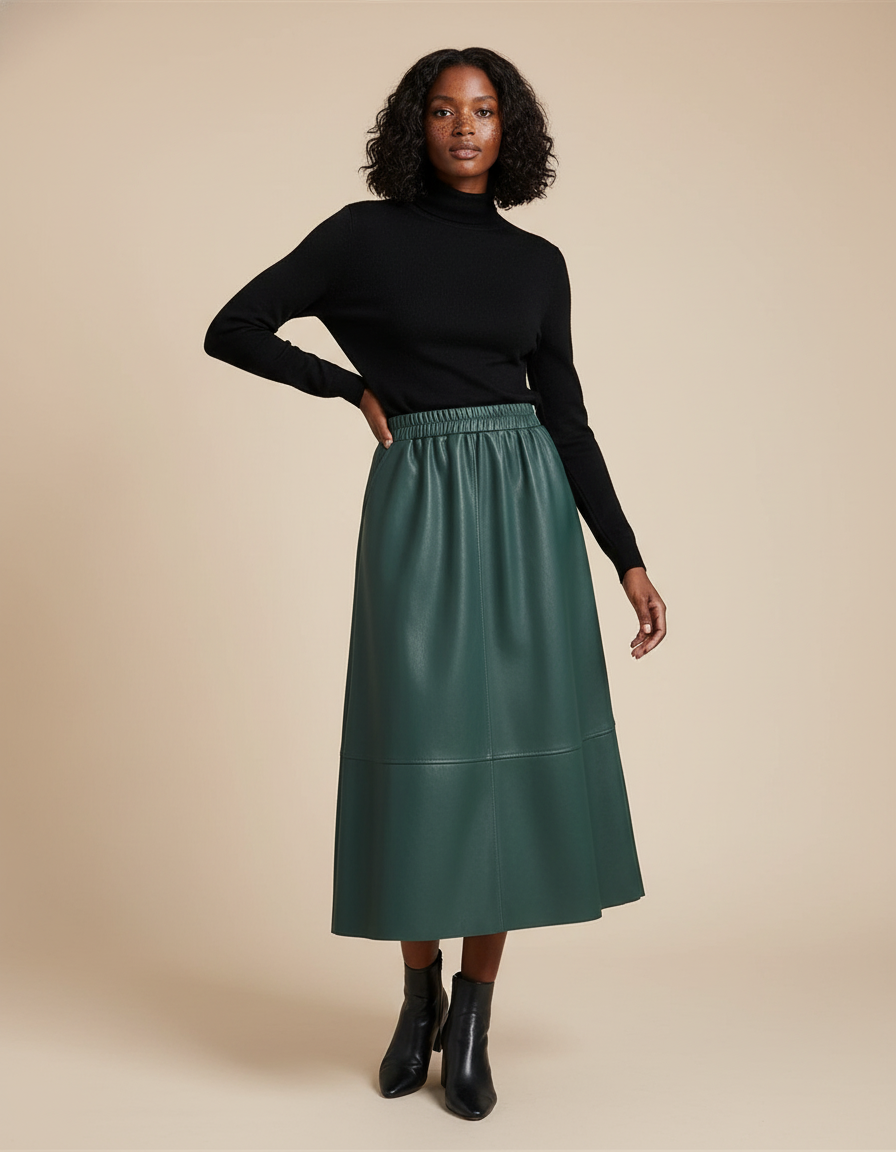 Jupe Midi Effet Cuir