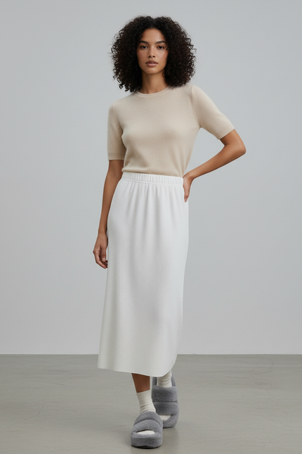 Jupe Midi Blanche Côtelée Chic