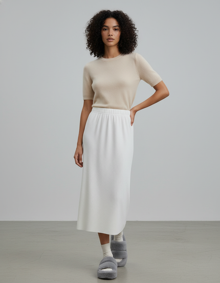 Jupe Midi Blanche Côtelée Chic