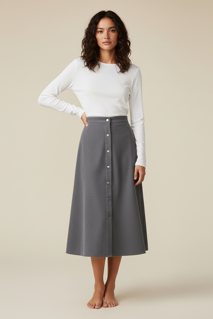 Jupe Midi Velours Cotelé