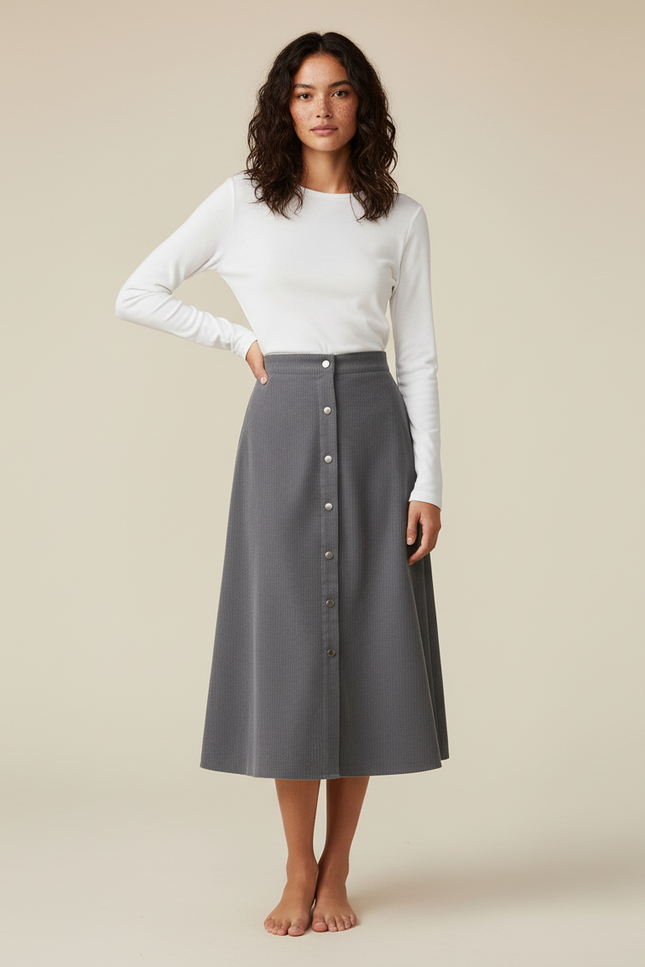 Jupe Midi Velours Cotelé