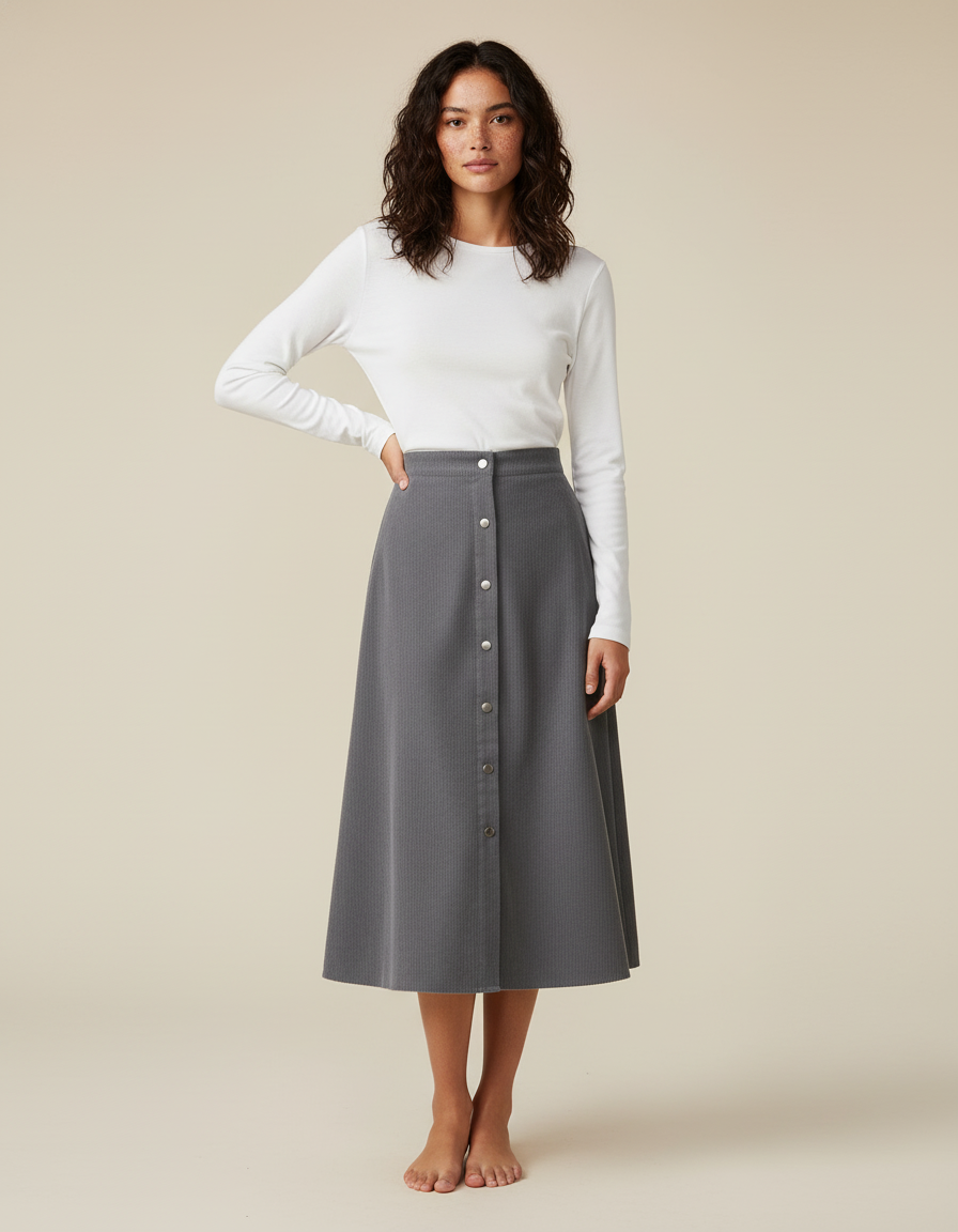 Jupe Midi Velours Cotelé