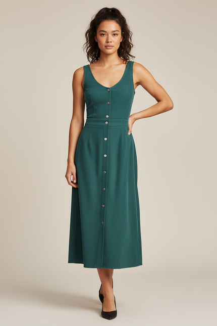 Jupe Midi Vert Côtelé Chic