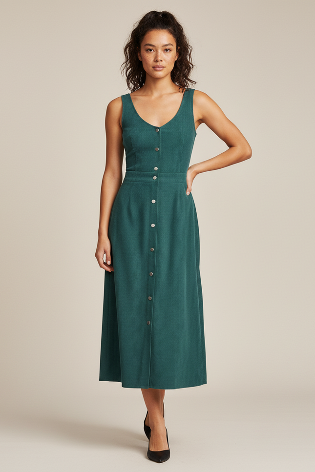 Jupe Midi Vert Côtelé Chic