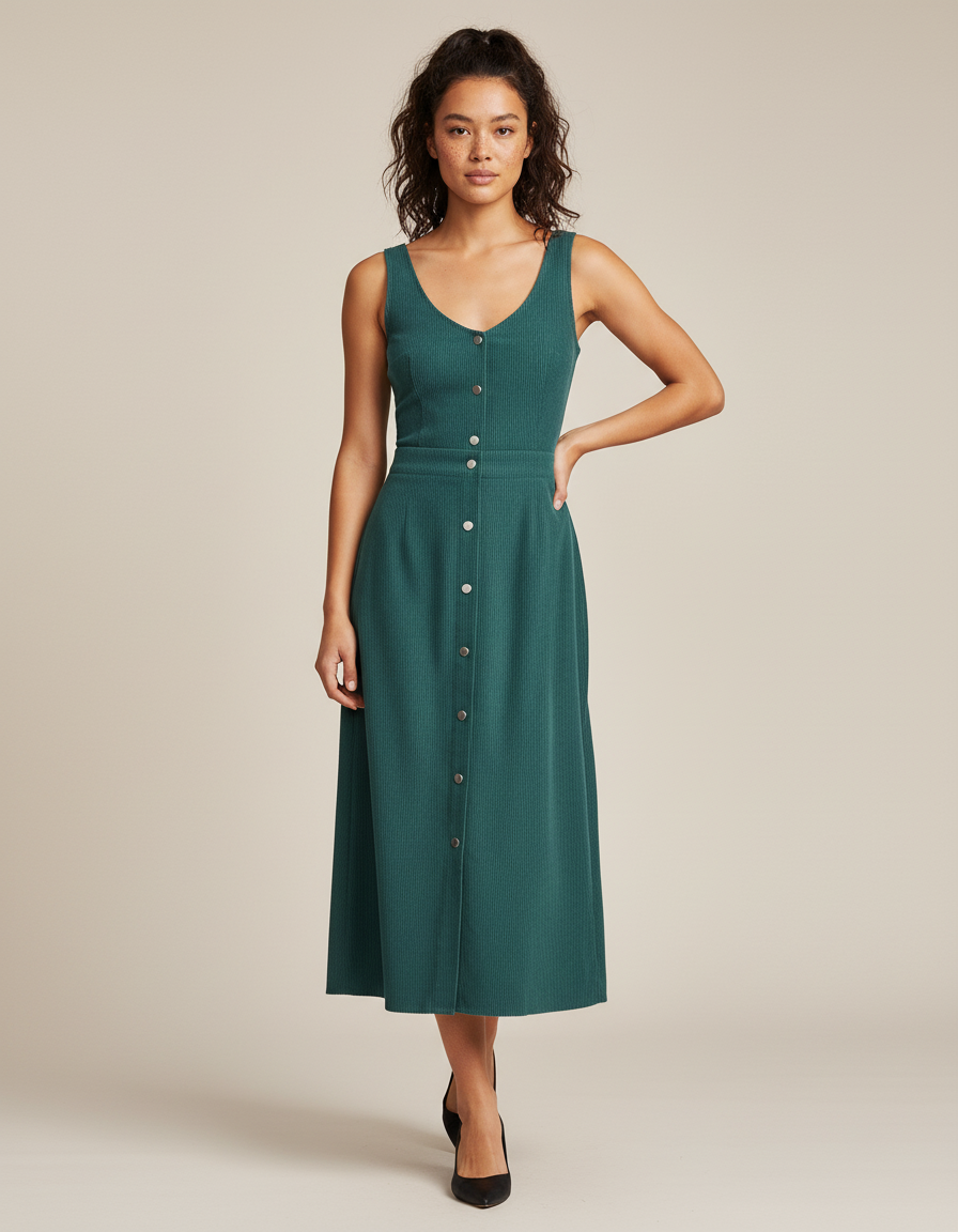 Jupe Midi Vert Côtelé Chic