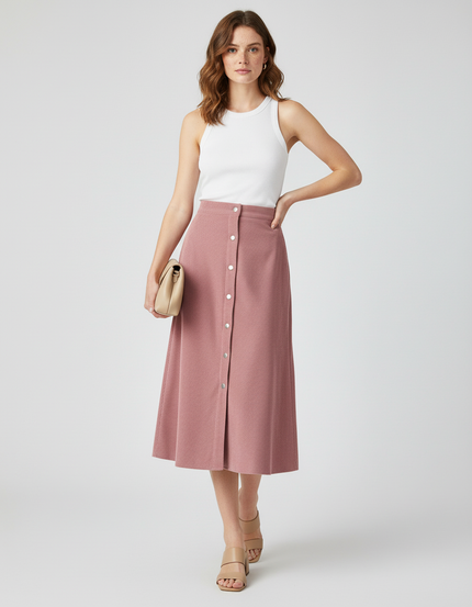 Jupe Midi Rose Côtelée Élégante
