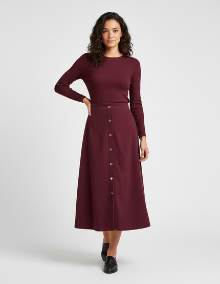 Jupe Midi Bordeaux Velours Côtelé Chic