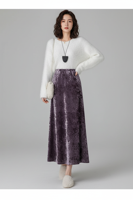 Jupe Midi Velours Violette Élégante