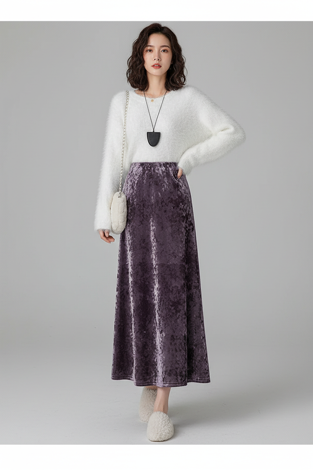Jupe Midi Velours Violette Élégante