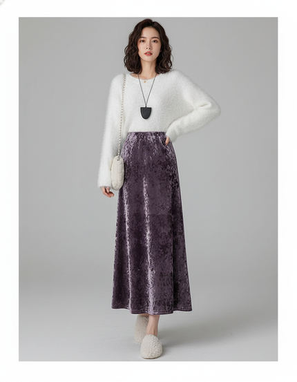 Jupe Midi Velours Violette Élégante