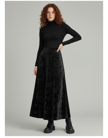 Jupe Midi Velours Évasée Élégante