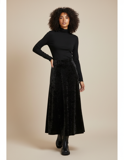 Jupe Midi Noire Velours Élégante