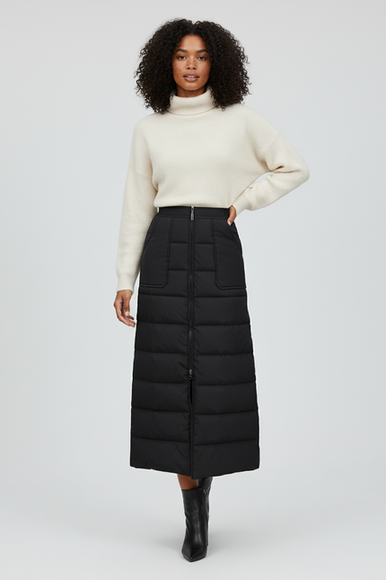 Jupe Midi Noire Matelassée Chic sophistiquée