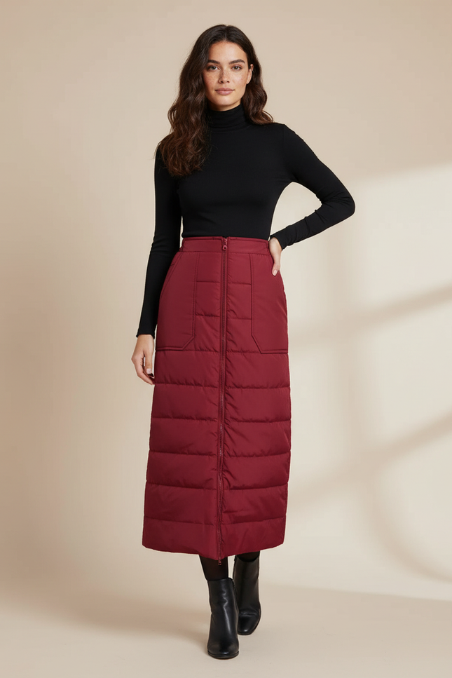 Jupe Midi Matelassée Bordeaux Chic