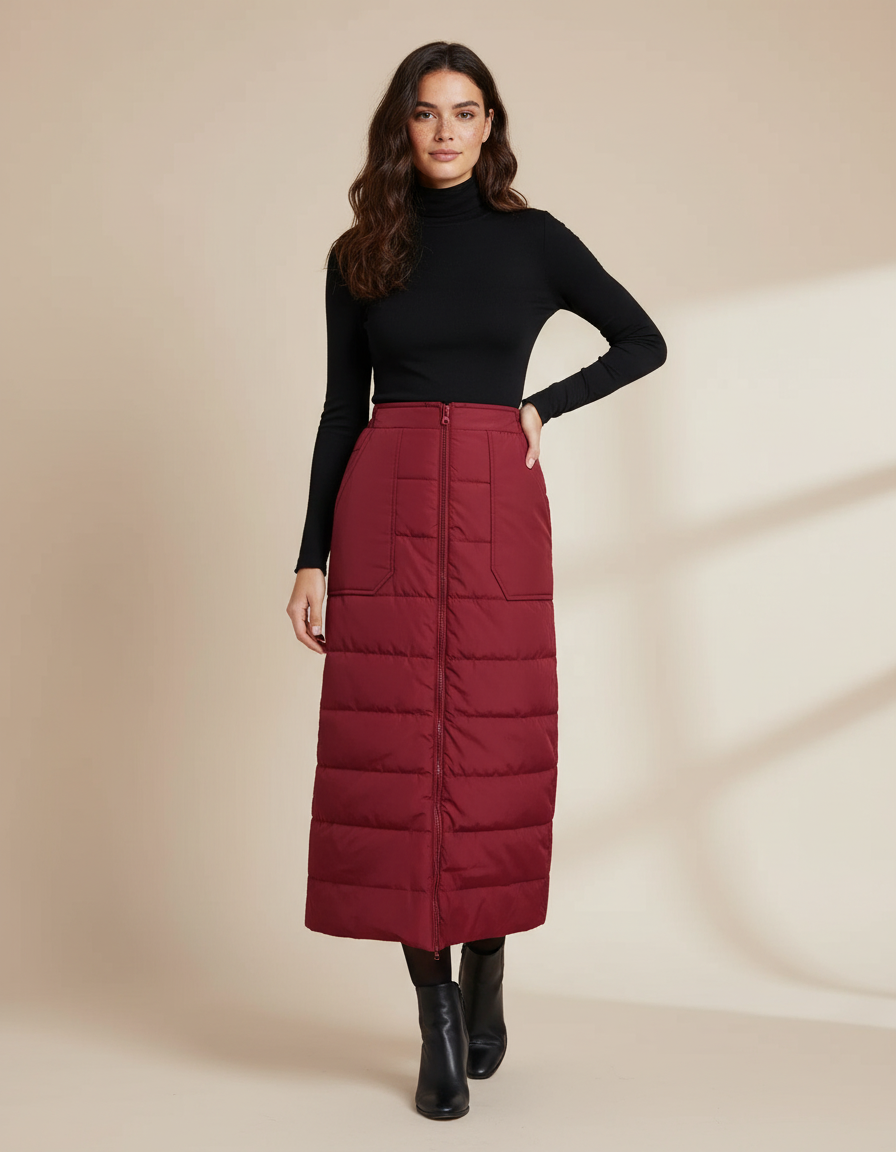 Jupe Midi Matelassée Bordeaux Chic