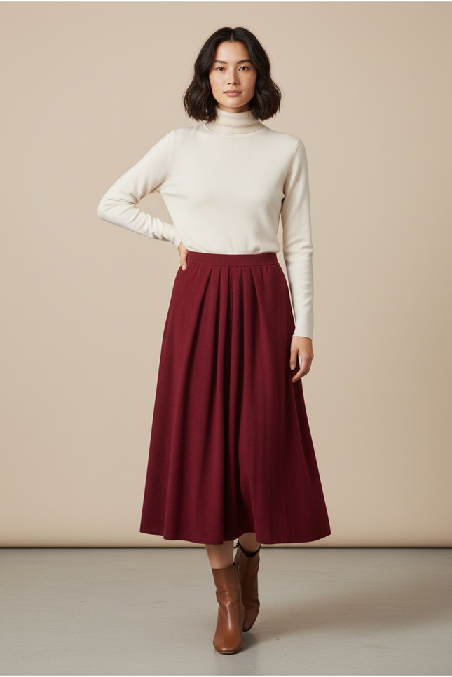 Jupe Midi Plissée Bordeaux