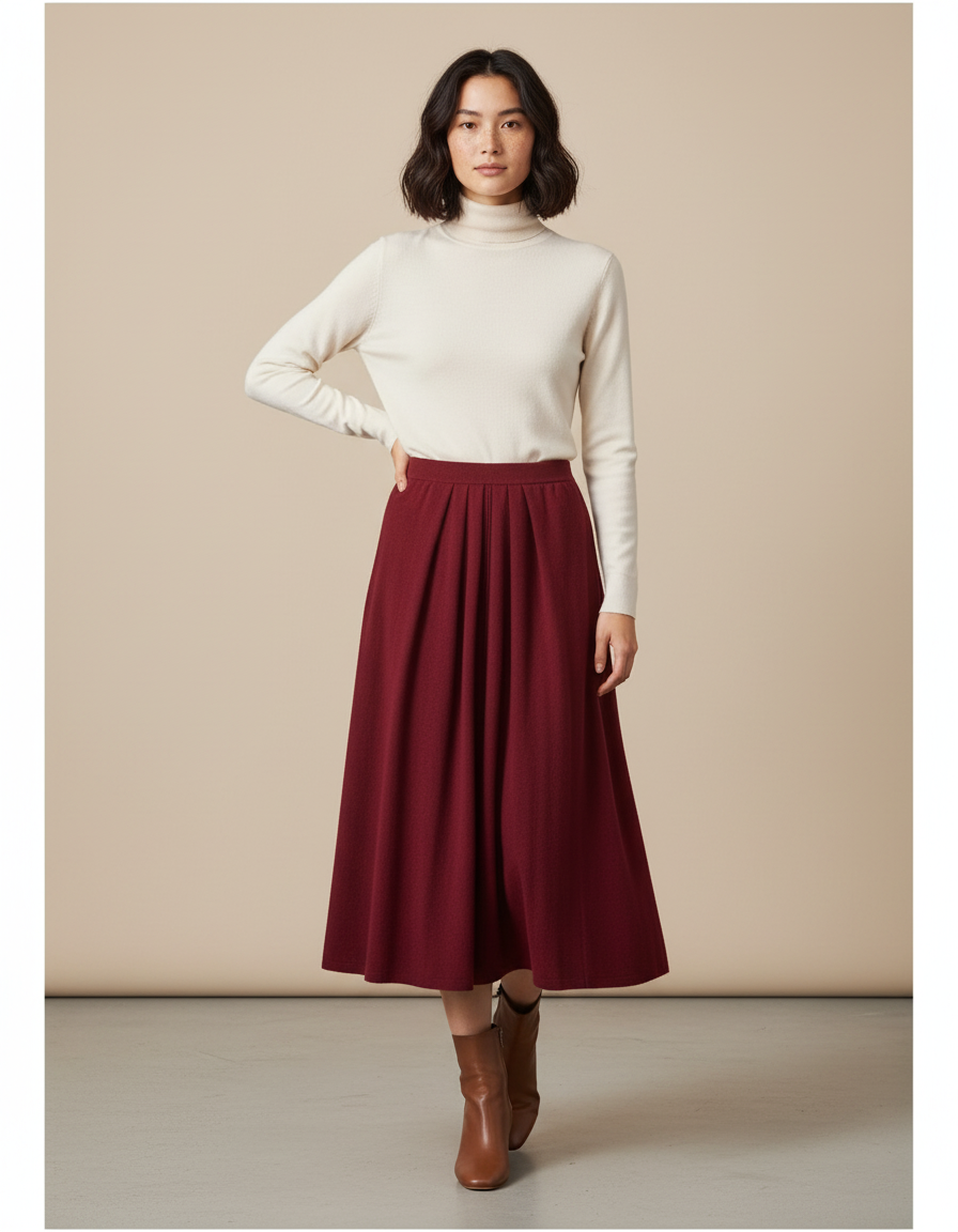 Jupe Midi Plissée Bordeaux