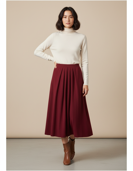 Jupe Midi Plissée Bordeaux
