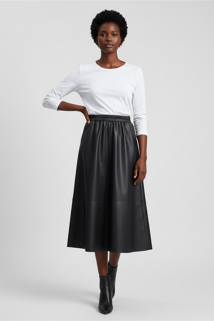 Jupe Cuir Midi Noir