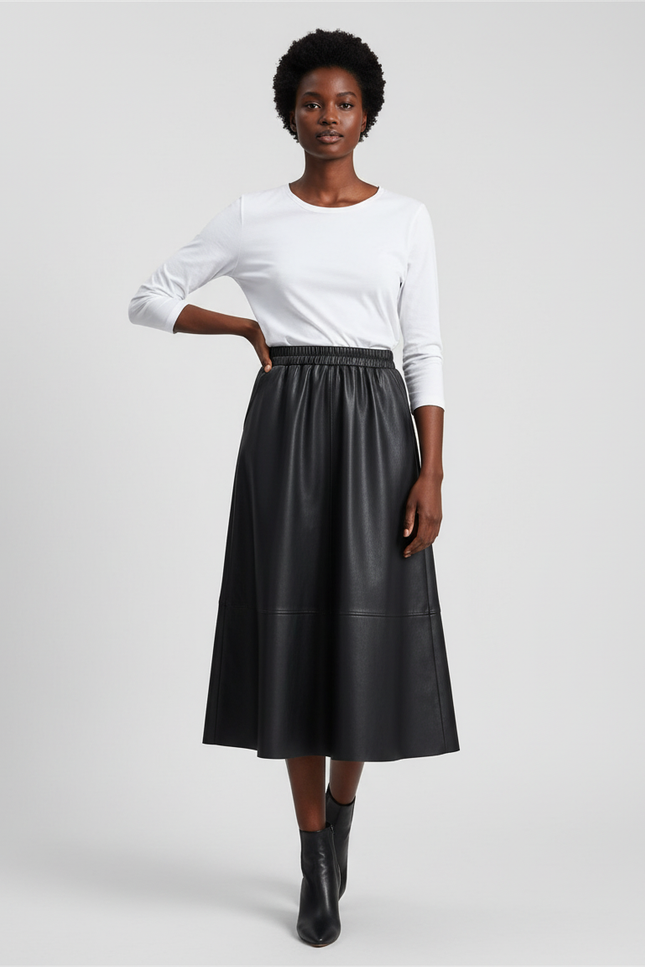 Jupe Cuir Midi Noir