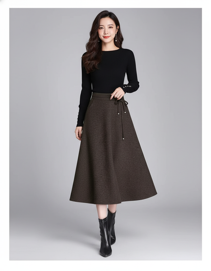 Jupe Midi Marron Plissée Élégante fluide