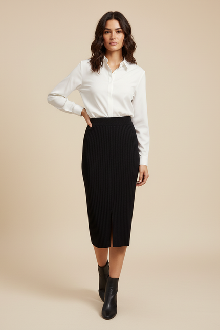 Jupe Midi Fendue Noire