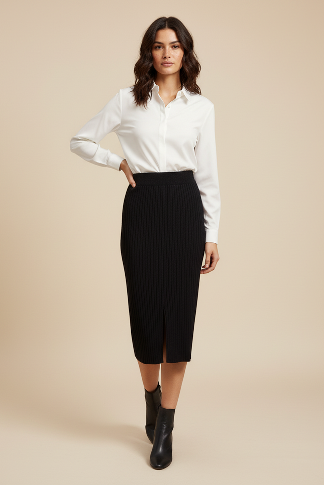 Jupe Midi Fendue Noire