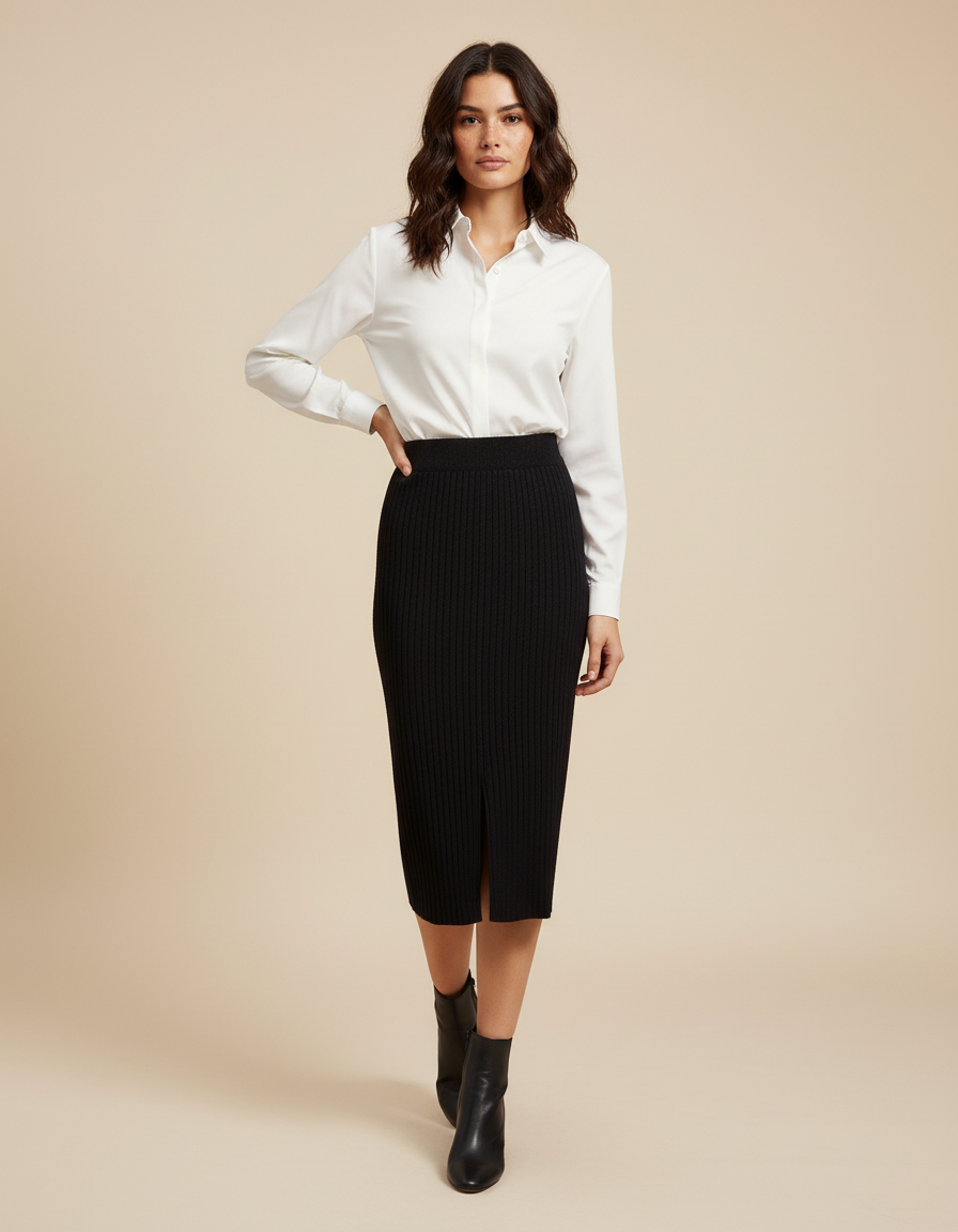 Jupe Midi Fendue Noire