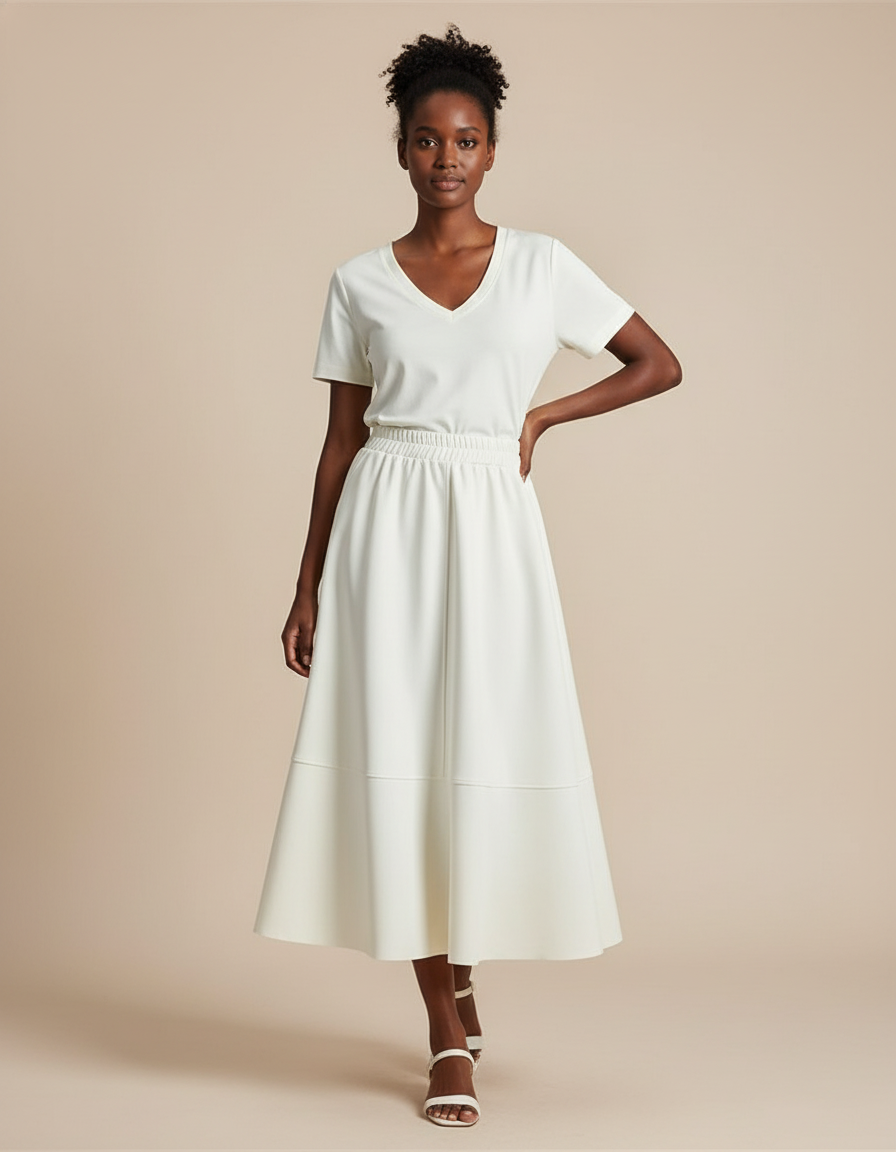 Jupe Midi Crème Coupe Évasée Élégante