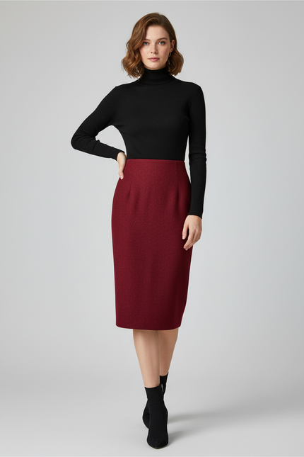 Jupe Midi Crayon Bordeaux Vintage