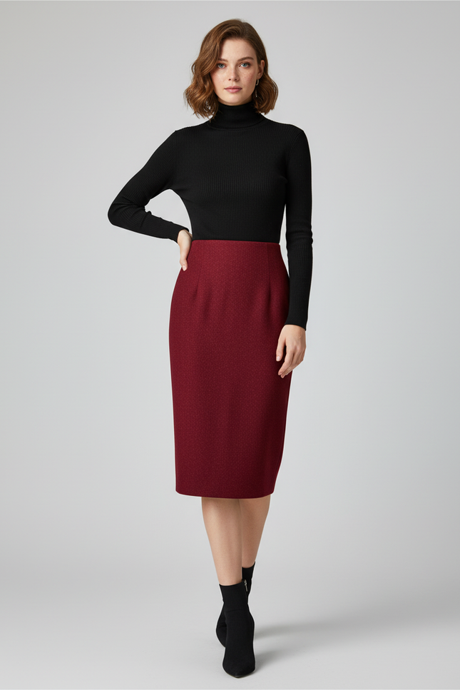 Jupe Midi Crayon Bordeaux Vintage