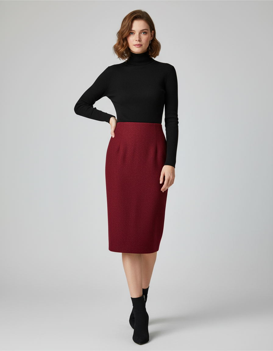 Jupe Midi Crayon Bordeaux Vintage