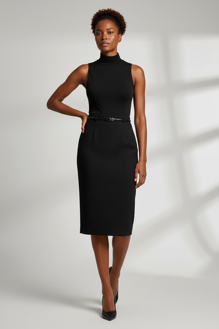 Jupe Midi Noire Ajustée Élégante