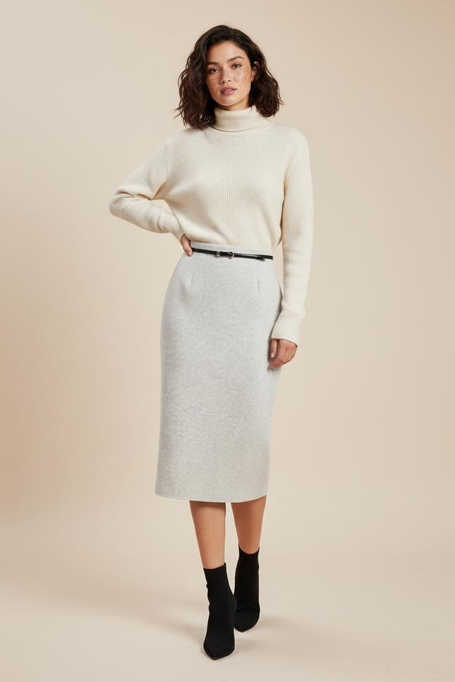 Jupe Midi Grise Maille Élégante