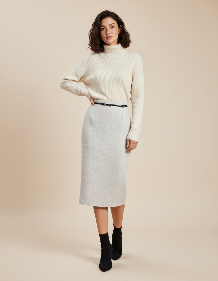 Jupe Midi Grise Maille Élégante