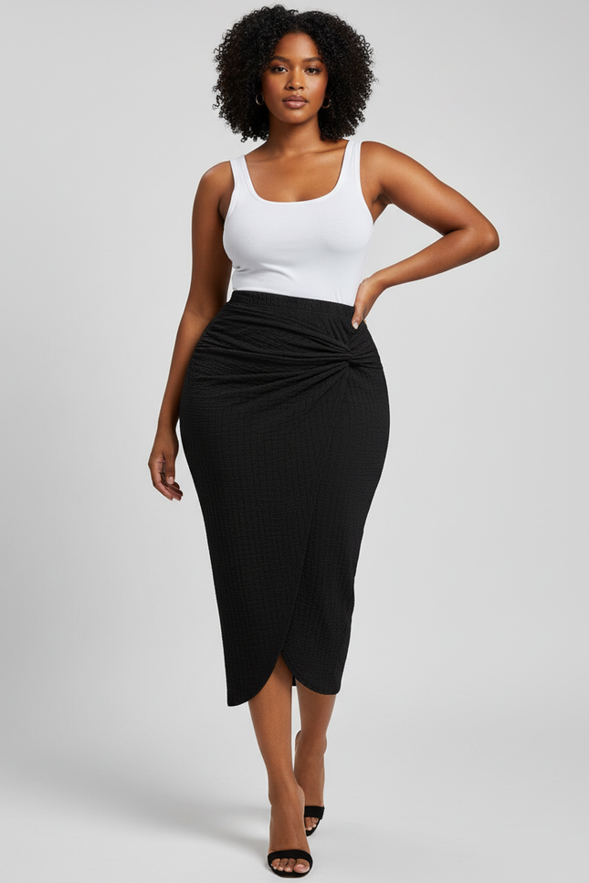 Jupe Midi Noire Texturée Élégante