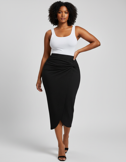 Jupe Midi Noire Texturée Élégante