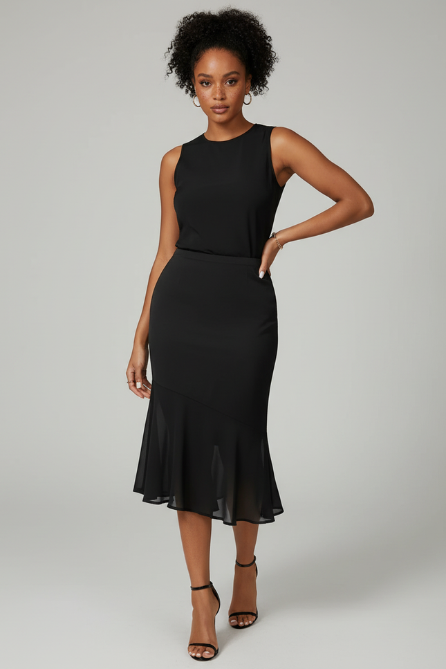 Jupe Midi Noire Mesh Élégante