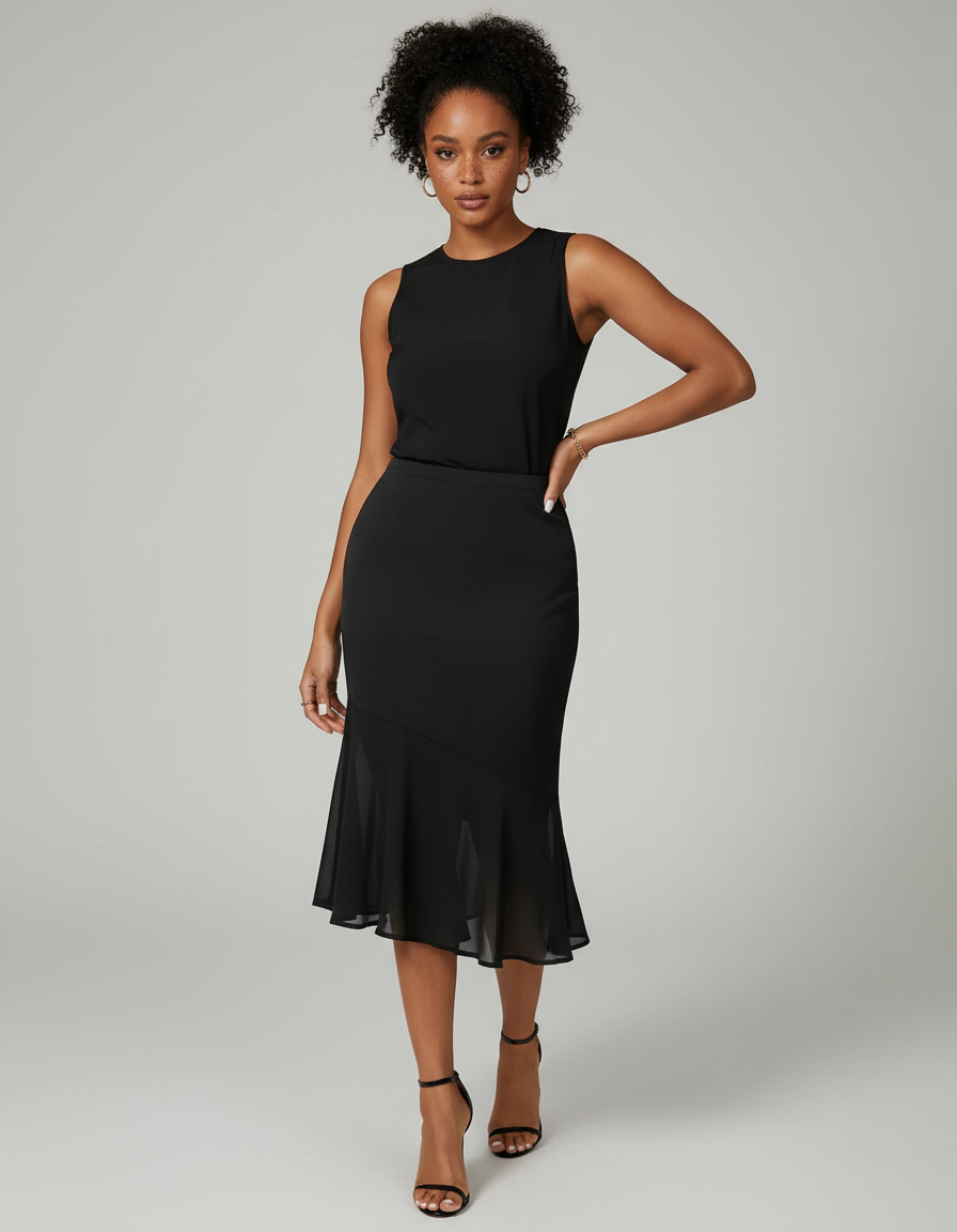 Jupe Midi Noire Mesh Élégante