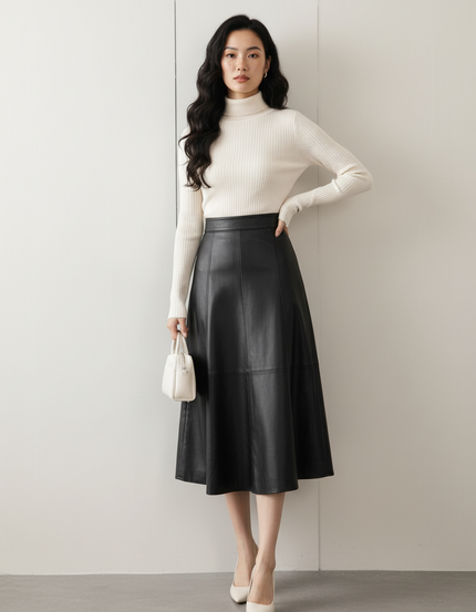 Jupe Midi Noire Simili Cuir Chic