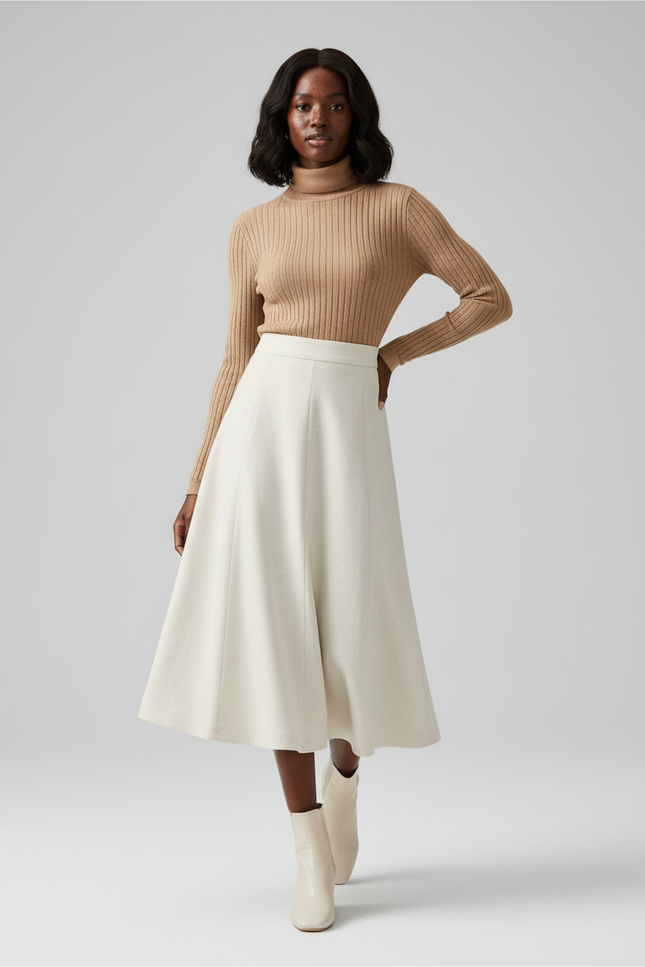 Jupe Midi Crème A-Line Chic