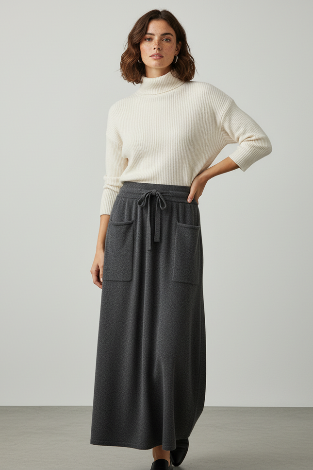 Jupe Midi Laine Grise Décontractée