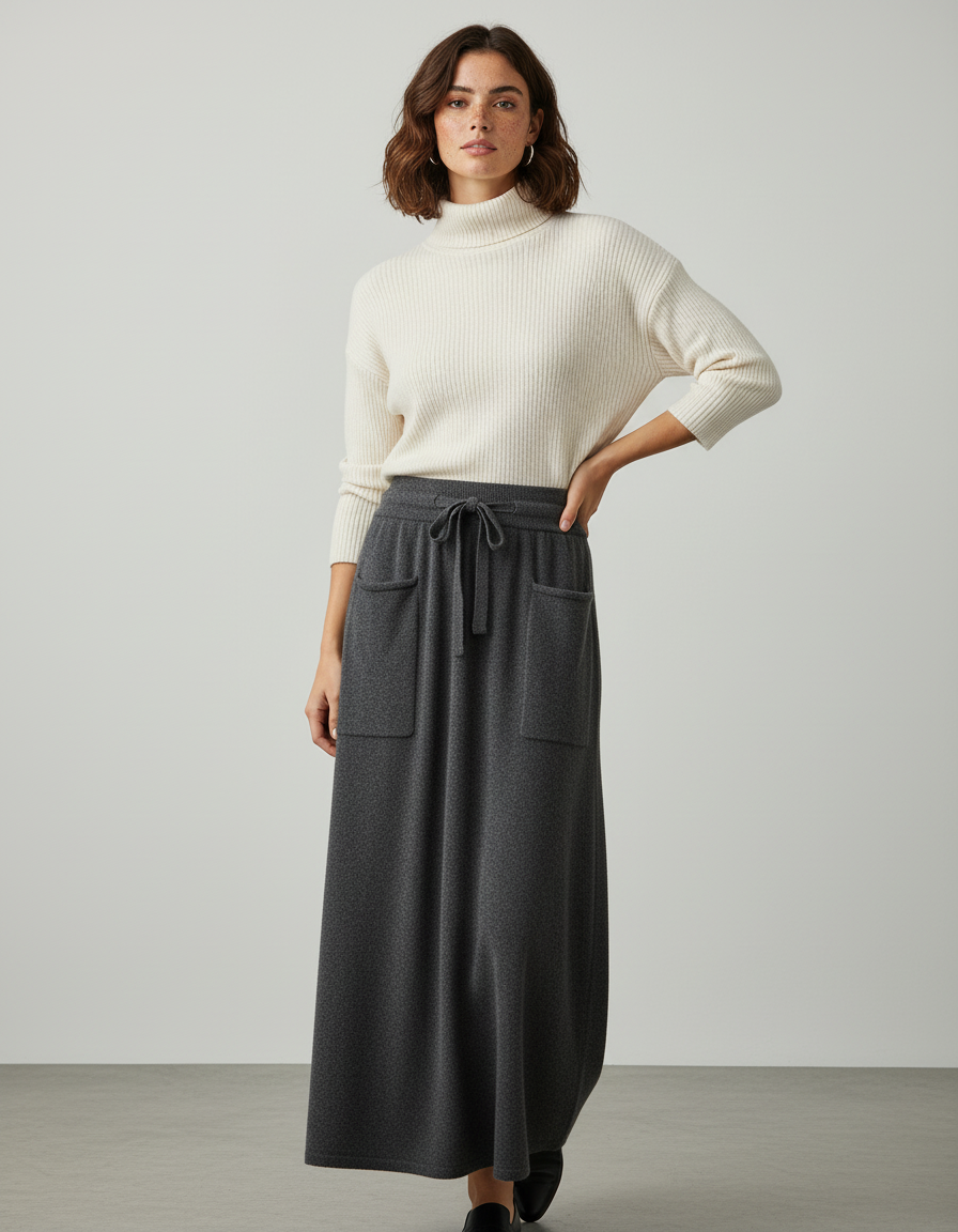 Jupe Midi Laine Grise Décontractée