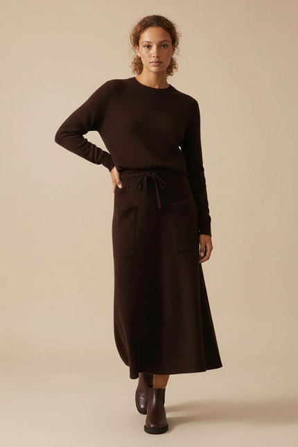 Jupe Midi Laine Chocolat Poches Chic
